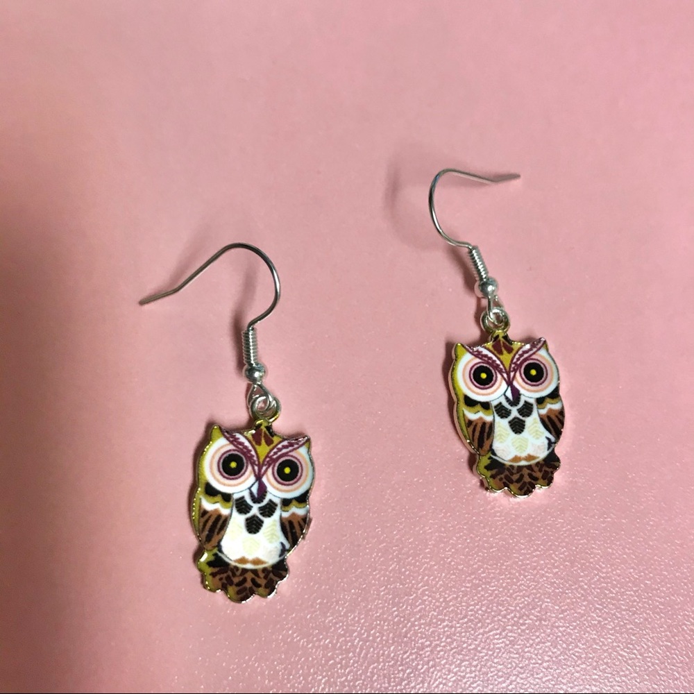 4/$10!Brown owl earrings